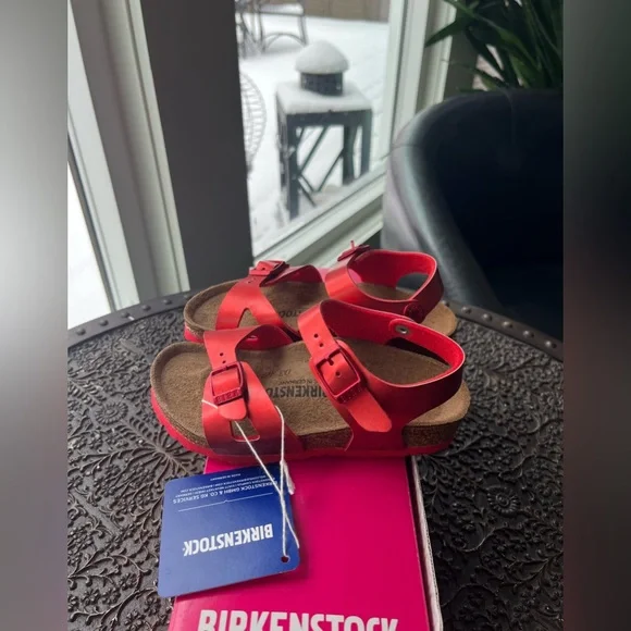 BIRKENSTOCK RIO KIDS SOFT METALLIC RED SANDALS 26 EU 8 US - Picture 3 of 8